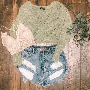 Light Green Cropped Twist Sweater